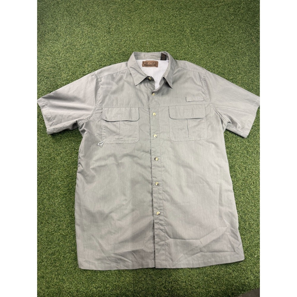 Big Sky Outfitters Mens XL Fishing Shirt Gray Spread Collar Vented Short‎ Sleeve